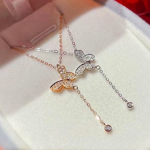 New Popular Butterfly Necklace for Women 18K Gold Plated CZ, HA4603 - Picture 4 of 6